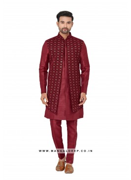 Exquisite Men's Art Silk Nehru Jacket Set with Emb