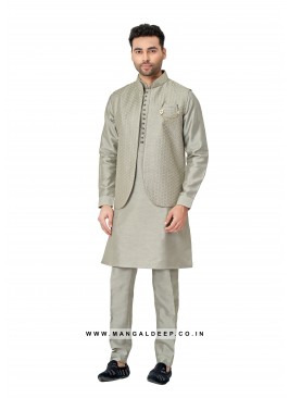 Exquisite Men's Art Silk Nehru Jacket Set with Emb