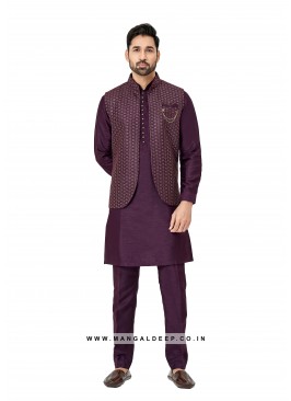 Exquisite Men's Art Silk Nehru Jacket Set with Embroidery and Sequins Work