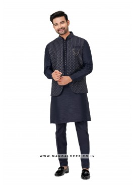 Exquisite Men's Art Silk Nehru Jacket Set with Emb