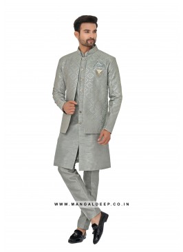 Exquisite Men's Art Silk Nehru Jacket Set with Embroidery and Sequins Work