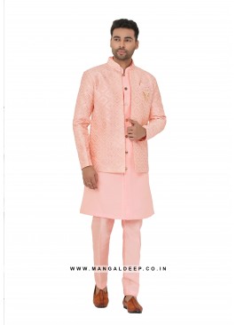 Exquisite Men's Art Silk Nehru Jacket Set with Emb