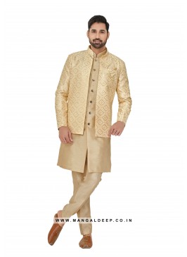 Exquisite Men's Art Silk Nehru Jacket Set with Emb