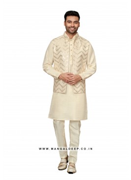 Exquisite Men's Art Silk Nehru Jacket Set with Embroidery and Sequins Work