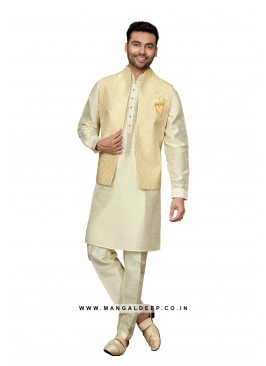 Exquisite Men's Art Silk Nehru Jacket Set with Emb