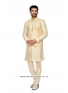 Exquisite Men's Art Silk Nehru Jacket Set with Embroidery and Sequins Work