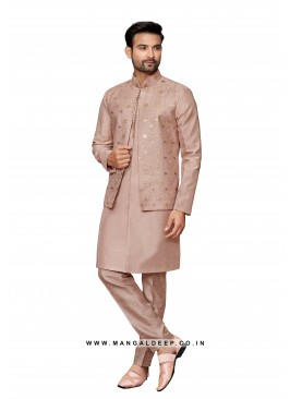 Exquisite Men's Art Silk Nehru Jacket Set with Embroidery and Sequins Work