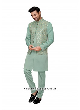 Exquisite Men's Art Silk Nehru Jacket Set with Embroidery and Sequins Work