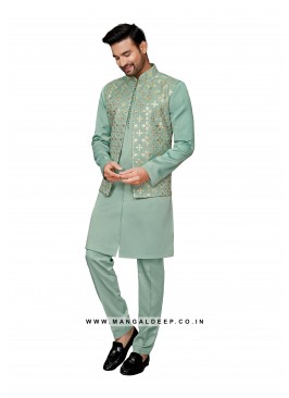 Exquisite Men's Art Silk Nehru Jacket Set with Embroidery and Sequins Work