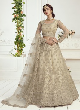 Exquisite Net Beige Embroidered Lehenga Choli