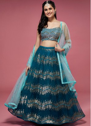 Exquisite Teal Blossom Designer Party Lehenga Choli