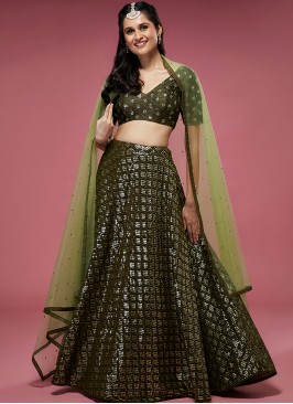 Exquisite Olive Blossom Designer Party Lehenga Choli