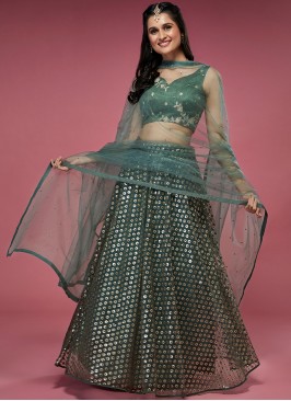 Exquisite Green Blossom Designer Party Lehenga Choli