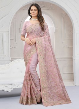 Exquisite Pink Contemporary Style Saree