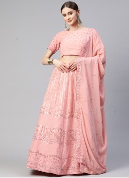 Exquisite Pink sequins Georgette Sangeet Party Lehenga Choli Set