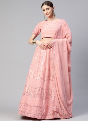 Exquisite Pink sequins Georgette Sangeet Party Lehenga Choli Set