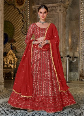 Exquisite Pure Georgette Embroidered A Line Lehenga Choli