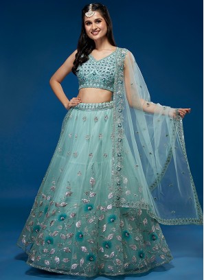 Exquisite Turquoise Blossom Designer Party Lehenga Choli