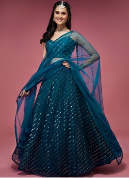 Exquisite Teal Blossom Designer Party Lehenga Choli