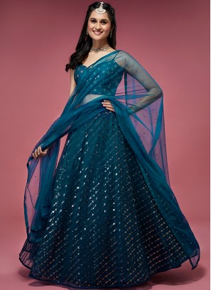 Exquisite Teal Blossom Designer Party Lehenga Choli