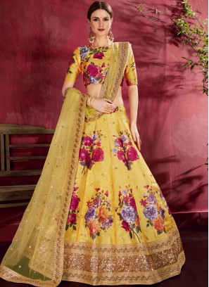 Exquisite Zari Yellow A Line Lehenga Choli