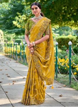 Extraordinary Fancy Fabric Handwork Mustard Classi