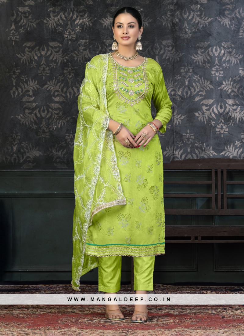 Georgette straight cut suit in Green colour 4892