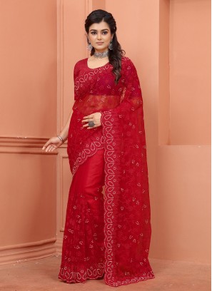 Extraordinary Net Red Resham Contemporary Saree