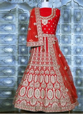 Extraordinary Patch Border Velvet Red Lehenga Choli