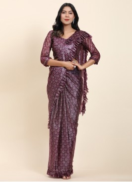 Extraordinary Purple Foil Print Fancy Fabric Saree