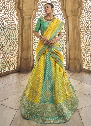 Extraordinary Resham Green Banarasi Silk Trendy Lehenga Choli