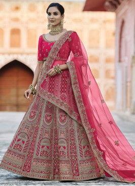 Extraordinary Velvet Patch Border Pink Lehenga Choli