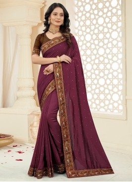 Extraordinary Vichitra Silk Wine Swarovski Classic