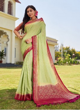 Extraordinary Zari Georgette Green Classic Saree