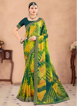 Exuberant Chiffon Green Contemporary Saree