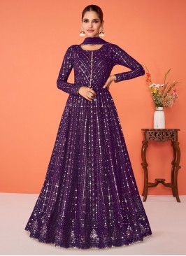Exuberant Georgette Embroidered Readymade Anarkali Salwar Suit
