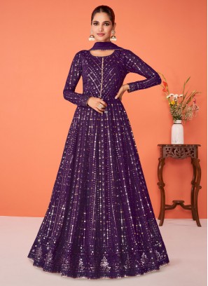 Exuberant Georgette Embroidered Readymade Anarkali Salwar Suit