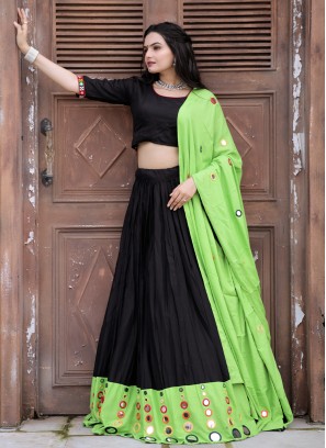 Exuberant Mirror Rayon Black Readymade Lehenga Choli