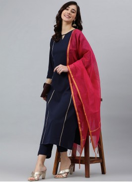 Exuberant Navy Blue Plain Long Length Salwar Suit