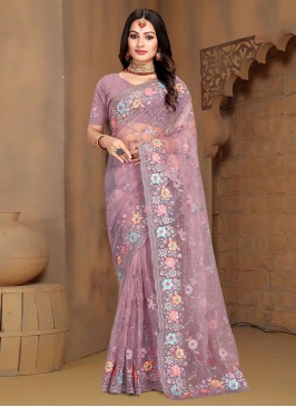 Exuberant Net Cord Lavender Contemporary Saree