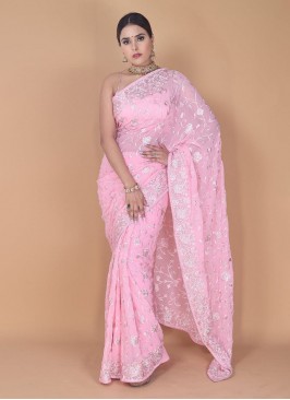 Exuberant Pink Zari Contemporary Style Saree