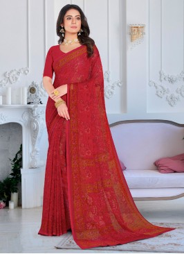 Exuberant Printed Faux Chiffon Classic Saree
