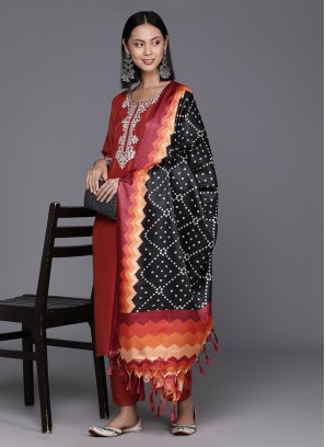 Exuberant Silk Red Embroidered Readymade Salwar Kameez