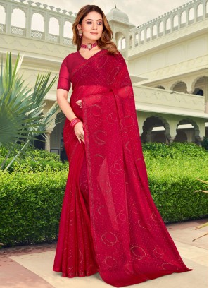 Exuberant Swarovski Chiffon Rani Classic Designer Saree