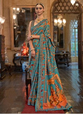 Exuberant Turquoise Weaving Classic Saree