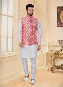 Exuberant White Kurta Jacket Set