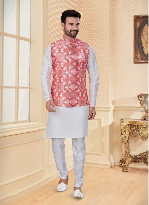 Exuberant White Kurta Jacket Set