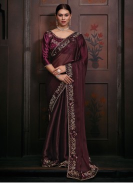 Exuberant Wine Diamond Satin Classic Saree