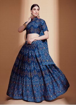 Eye Catching Blue Digital Printed Chinon Festive wear Lehenga Choli Set