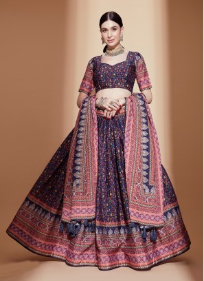 Eye Catching Purple Digital Printed Chinon Festive wear Lehenga Choli Set